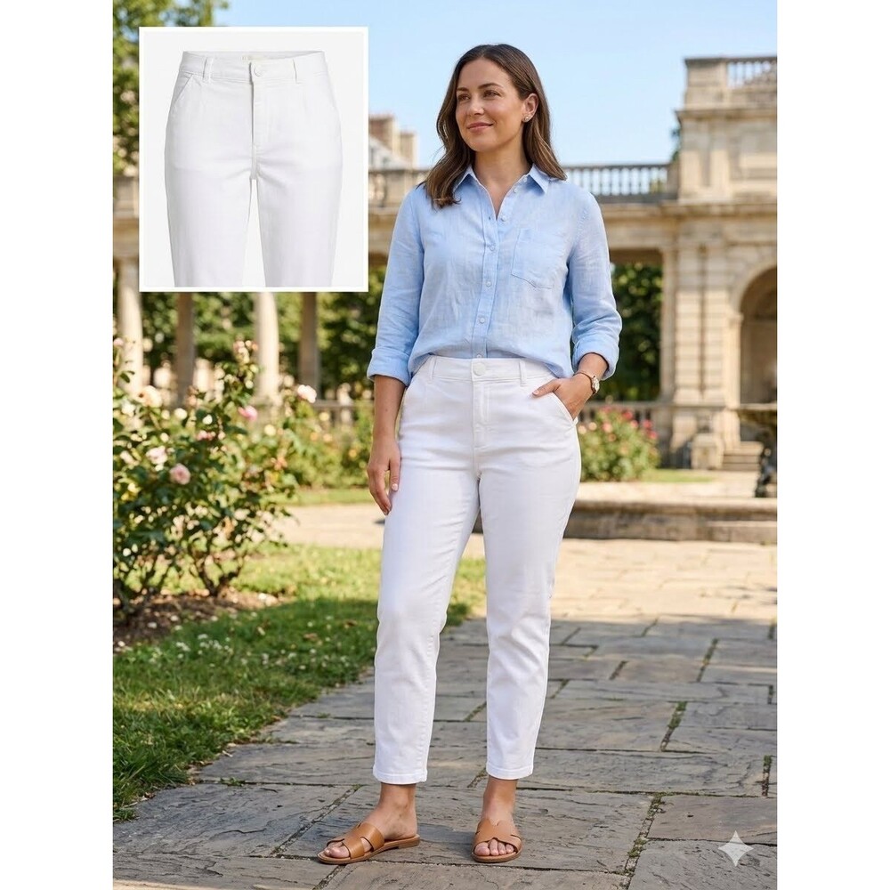 Caslon Cotton Chino Cropped Pants Pockets Straight White Stretch Women Size 16